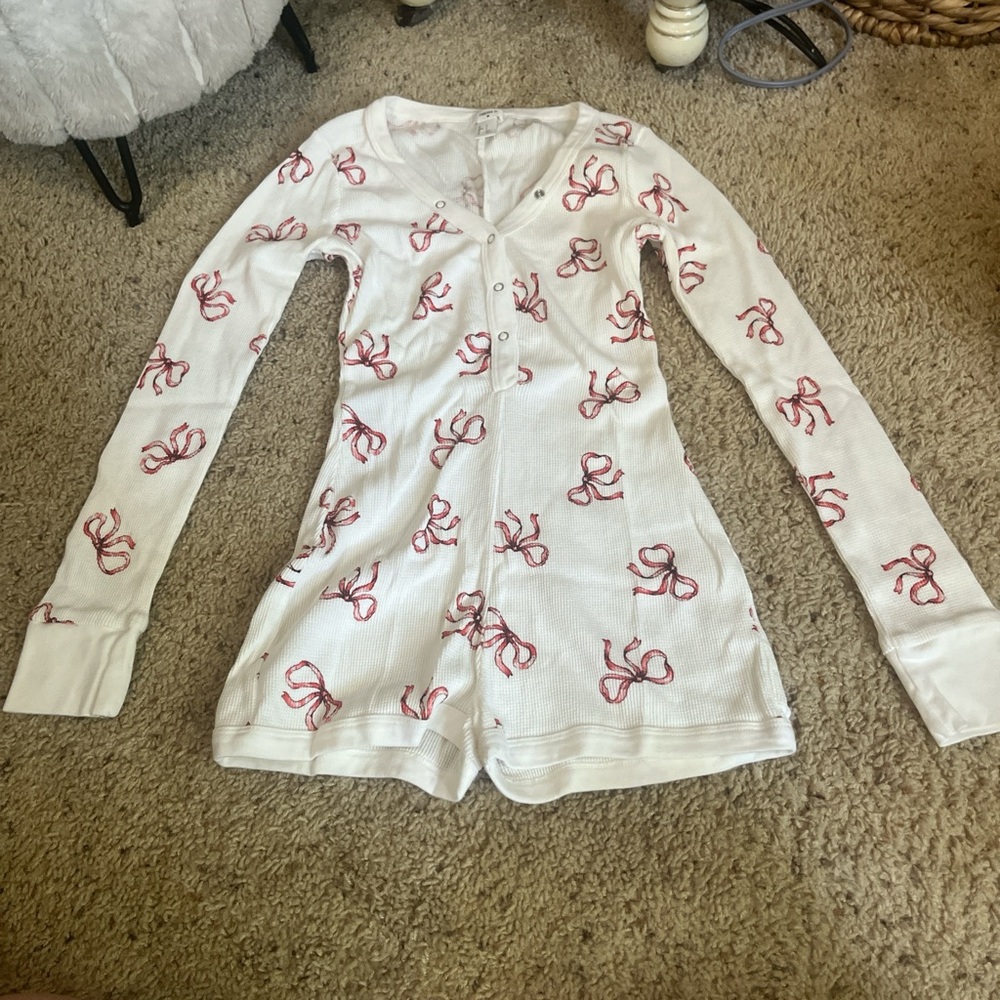Forever 21 White Romper with Red Accents